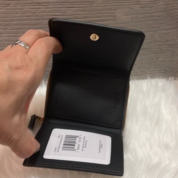 NWT Coach Small Trifold Wallet Colorblock Signature Khaki Terracotta with Rivet - Picture 4 of 11